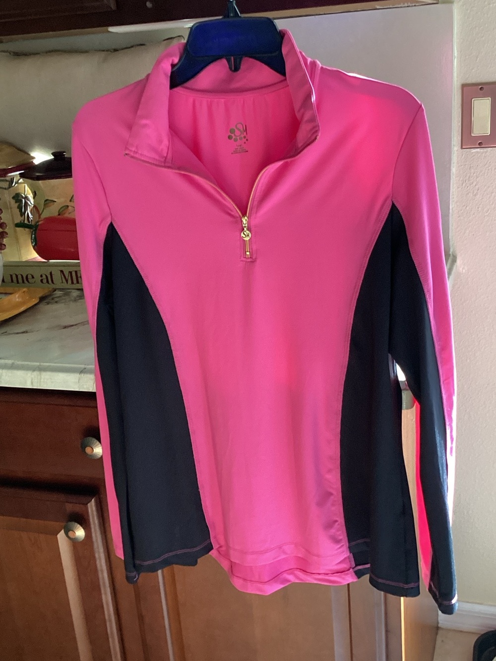 SM New York Pink and Black Quarter-Zip Athletic Top